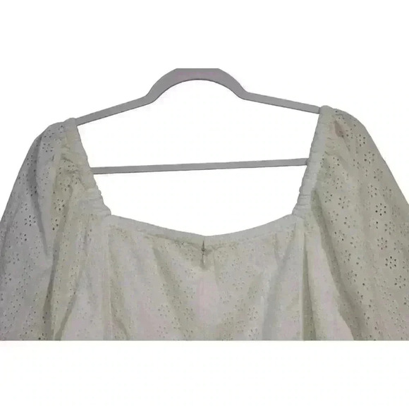 NWT Ann Taylor Factory Blouse Size 16 White Floral Eyelet Cottagecore Boho - Picture 2 of 8